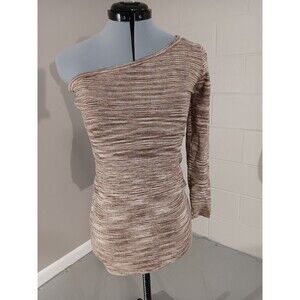 Bebe Womens Off Shoulder One Sleeve Pullover Mini Dress Tan Brown Size Medium